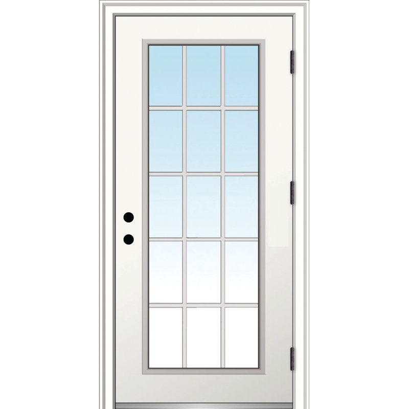 Porte d'entrée pré-suspendue en acier apprêté avec grilles extérieures, H 80 po x l 32 po x P 1,75po, 6,56 po