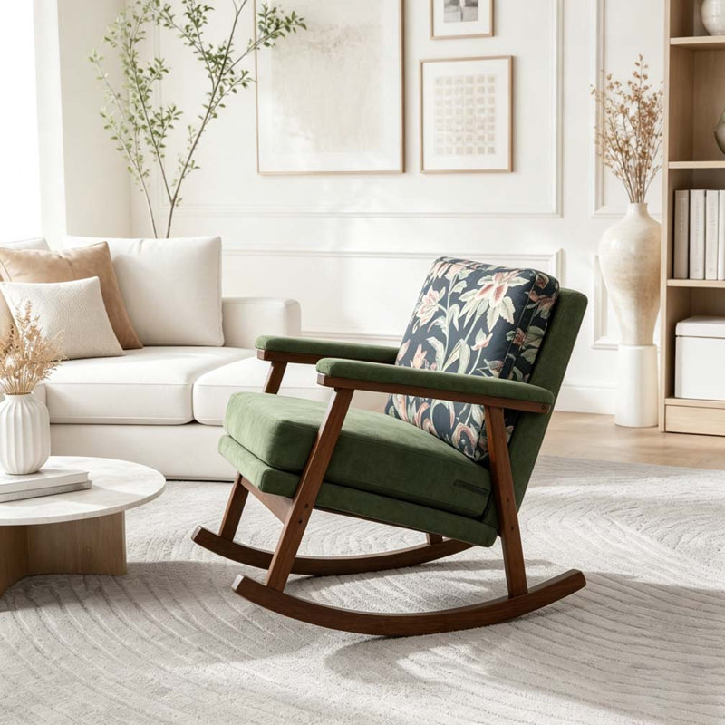 Chaise d'appoint moderne, chaise berçante avec structure en bois, Antique Green
