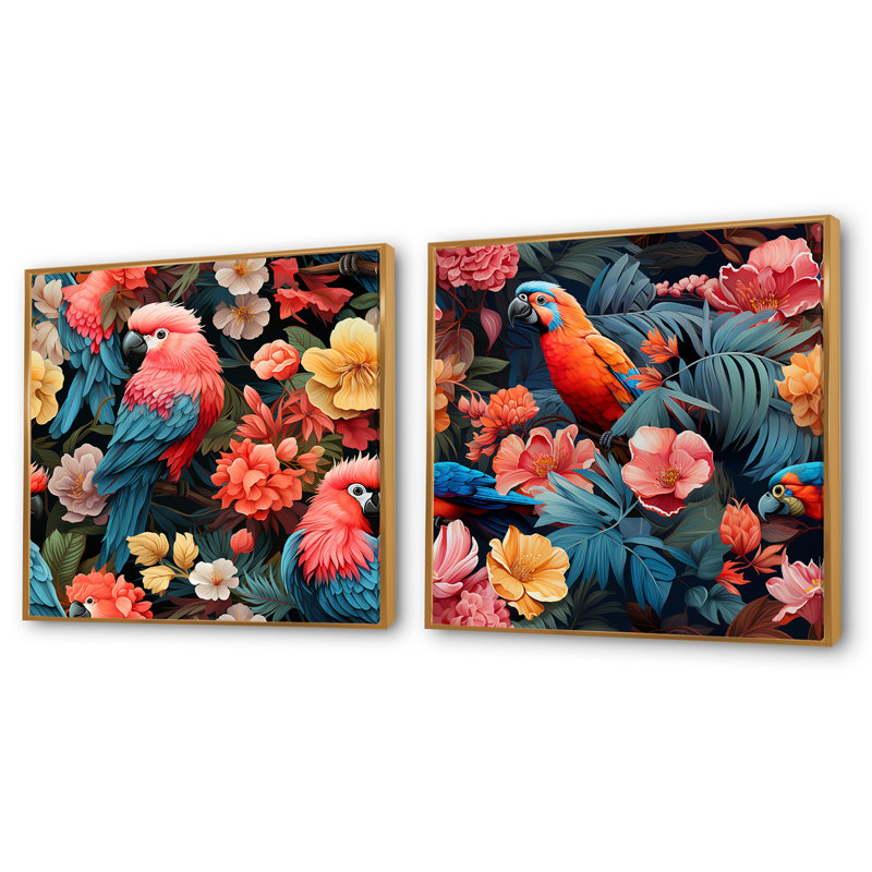 Edgecumbe - Ensemble de 2 animaux perroquets carrés, H 16 po x l 33 po, Cadre flottant doré