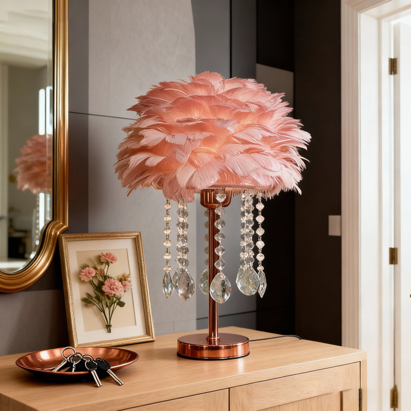 Lampe de table en cristal 17 po H, Rose