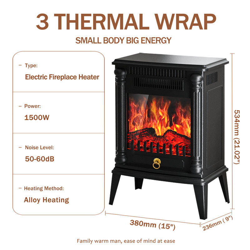 Winston Porter Electric Fireplace Heater (15"x9"x21.02")