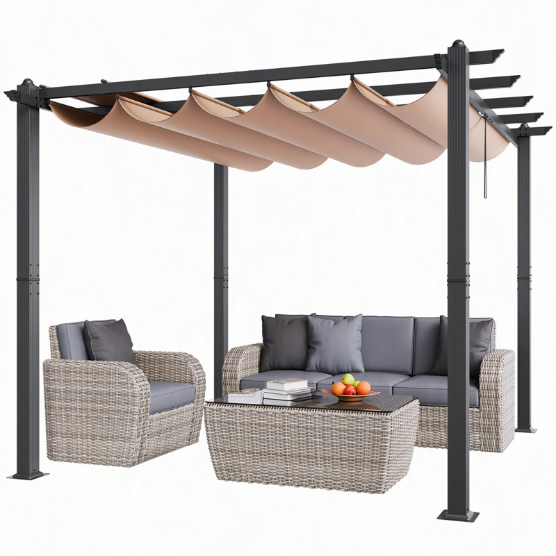 Pergola rétractable d'extérieur 10 pi x 10 pi avec auvent en aluminium