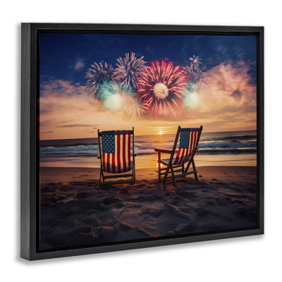 Summer Fireworks at Beach Floating Frame, design by Arlington Prints