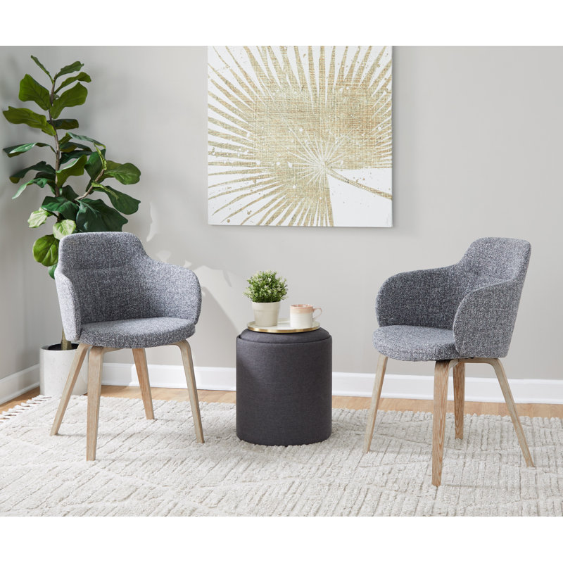 Gray Upholstered Armchair with Wood Legs, Set of 2