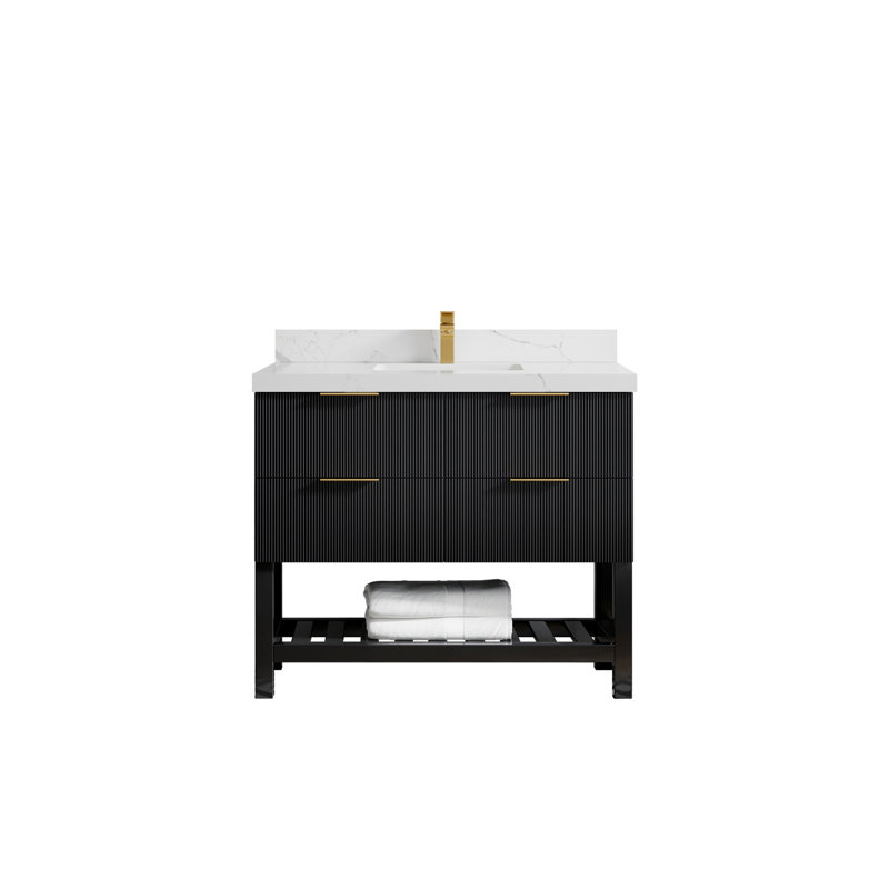 42 po X P 22 po De meuble-lavabo simple D Quartz blanc Empira, Calacatta Laza
