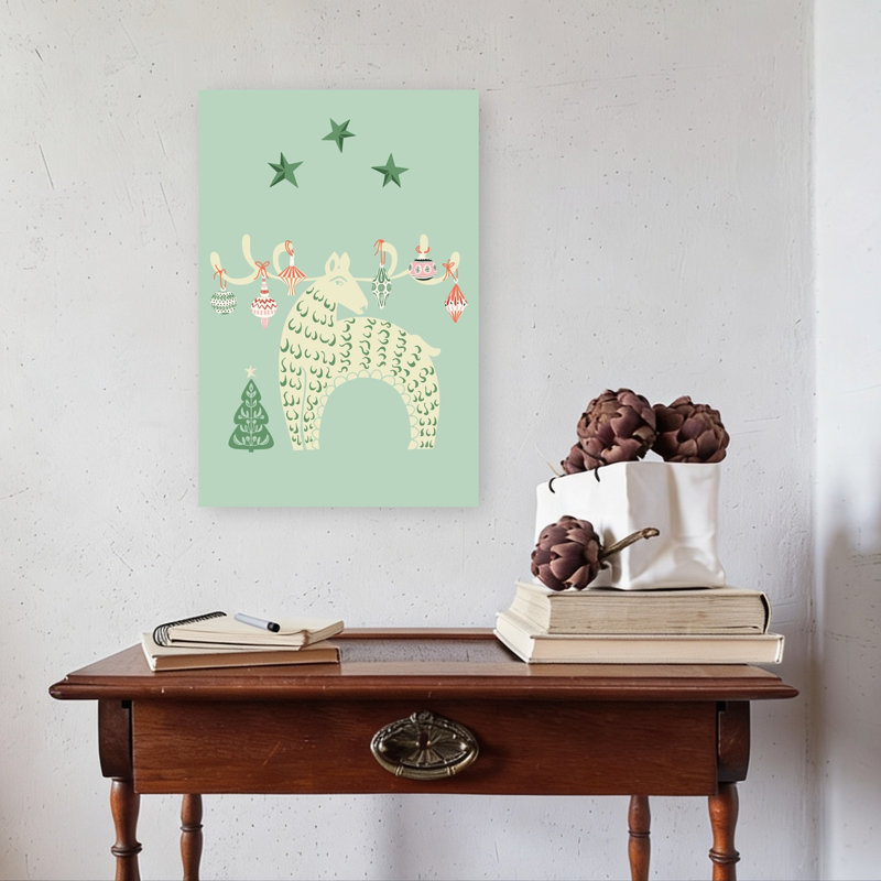Whimsical Reindeer Ornaments Whimsical Abstract Christmas Tree Deer Winter Landscape Wall Art Print by Annick - Wrapped Canvas Print