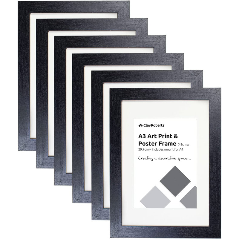 Picture Frame - Set of 6 with Mat, Black