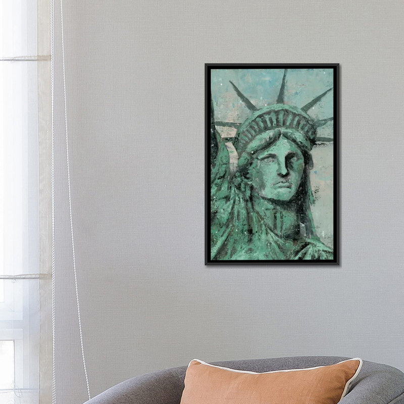 « statue of liberty portrait », reproduction sur toile, H 48 po x l 32 po x P 1,5 po, Toile avec cadre noir, Pas de tapis