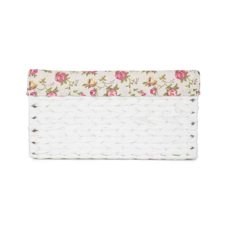 House Of Hampton Wicker Decorative Basket, 19cm H x 37cm W x 25cm D, White/Garden Rose Lining