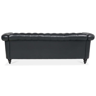 Classic Chesterfield PU Leather Sofa with Tufted Back, Rolled Arms & Nailhead Trim