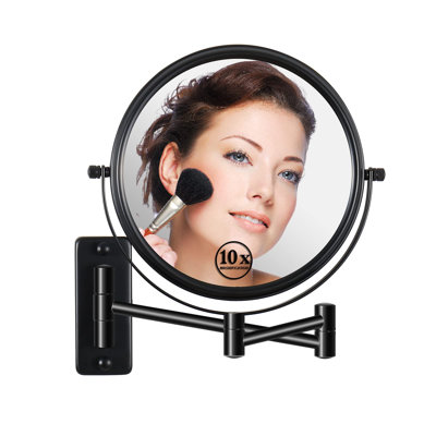 Miroir de maquillage mural grossissant avec grossissement 1X 10X et bras extensible, miroir de meuble-lavabo double face de 8 pouces pour la salle de bain, miroir mural pour adolescentes, femmes, noir mat