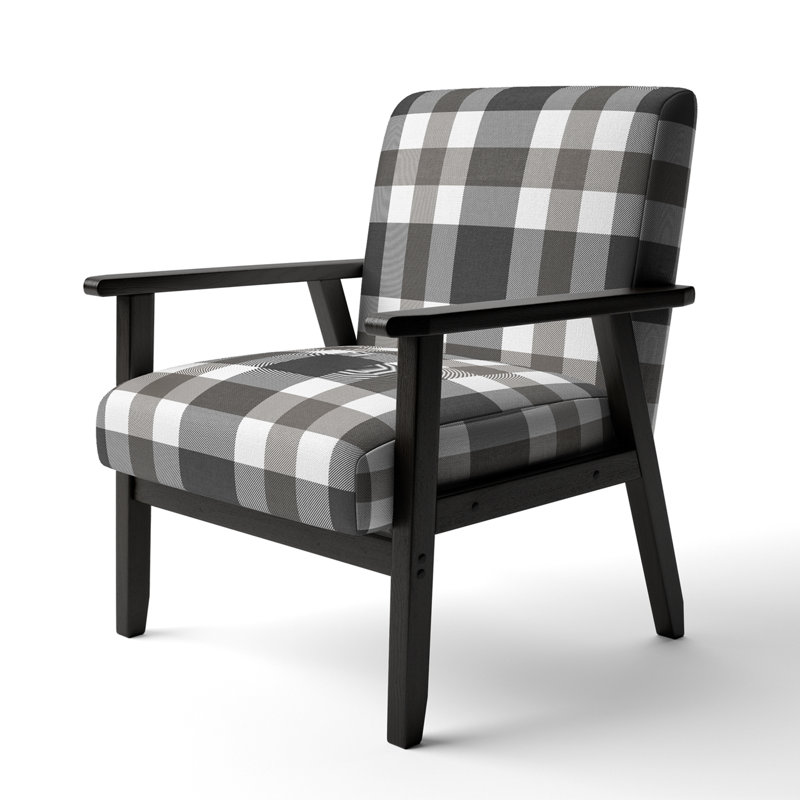 Fauteuil d'appoint rembourré à motif tartan blanc et noir