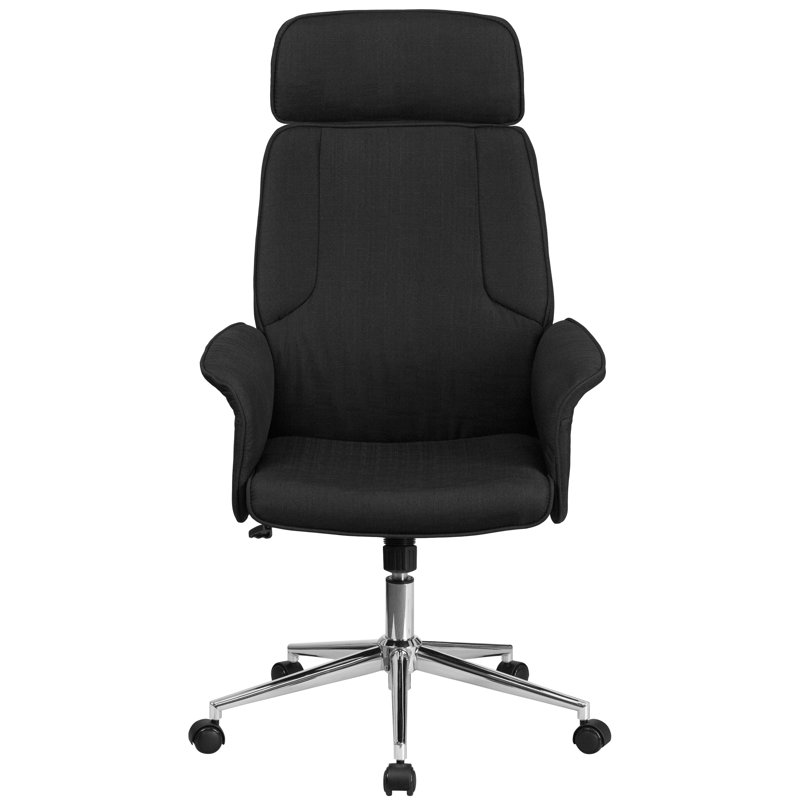Chaise de bureau à haut dossier Yair | Chaise pivotante rembourrée pour bureau et bureau, Noir