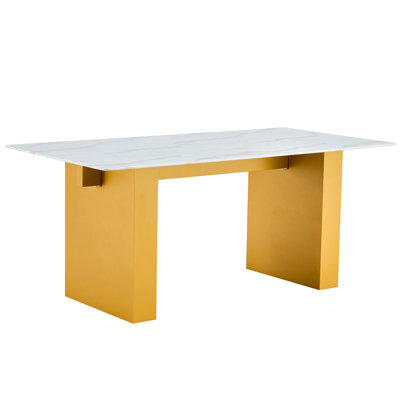 Grande table de salle à manger moderne, 71 po x 35,4 po x 30 po, or, plateau, pieds, sièges 4-8 Cadre rectangulaire tendance - accent doré
