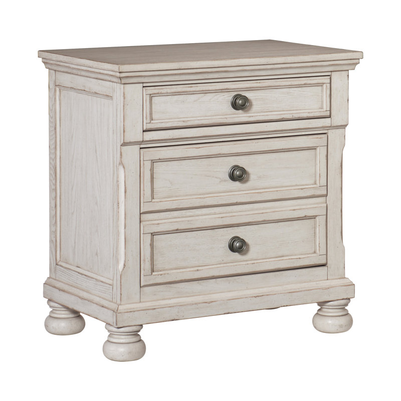 Table de chevet transitionnelle pour chambre à coucher - tiroir doublé de feutre et plateau à bijoux caché 2 tiroirs 3 en blanc