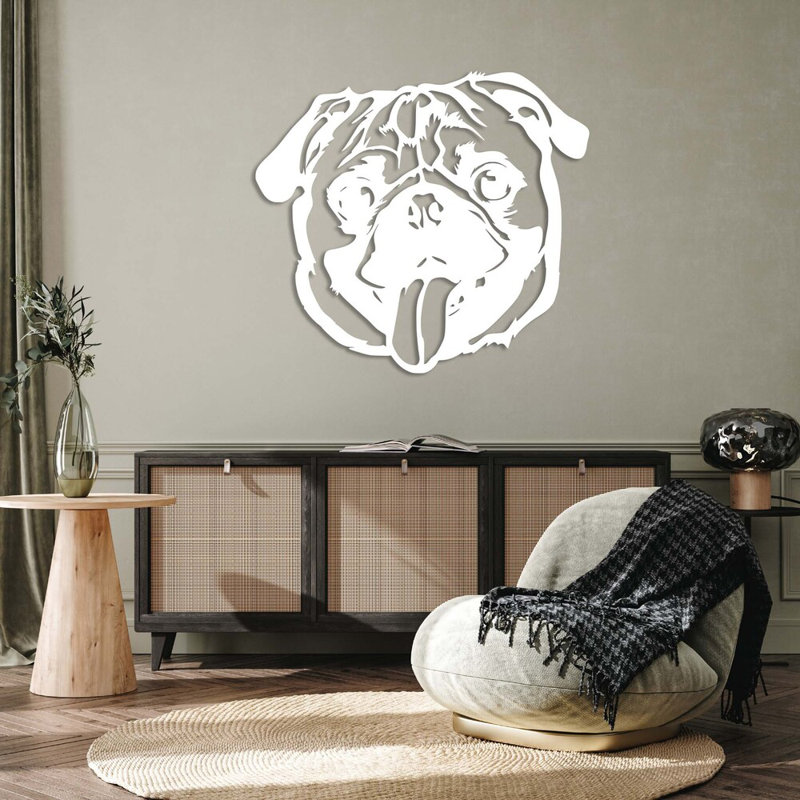 Art mural en métal carlin - Silhouette de chien, H 16 po x l 16 po x P 0,12 po, Blanc