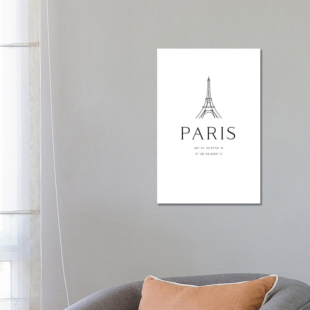 Paris Coordinates With Eiffel Tower Sketch by Blursbyai - Wrapped Canvas Gallery-Wrapped Canvas Giclée
