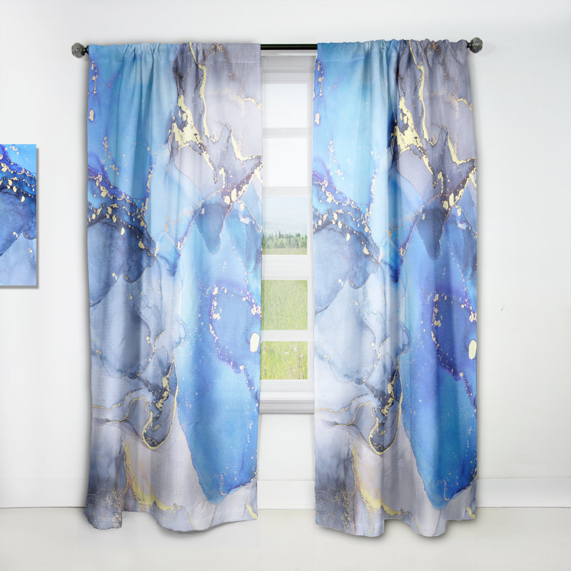 Bleu et or, art abstrait fluide de luxe - Rideau moderne - Velours obscurcissant - 1 panneau