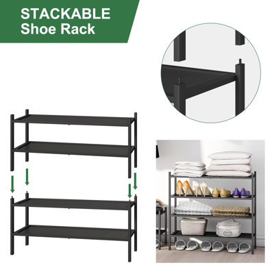 Stackable 2-Tier Industrial Shoe Rack 11"X27"X13" - Versatile Storage Solution For Closet And Hallway