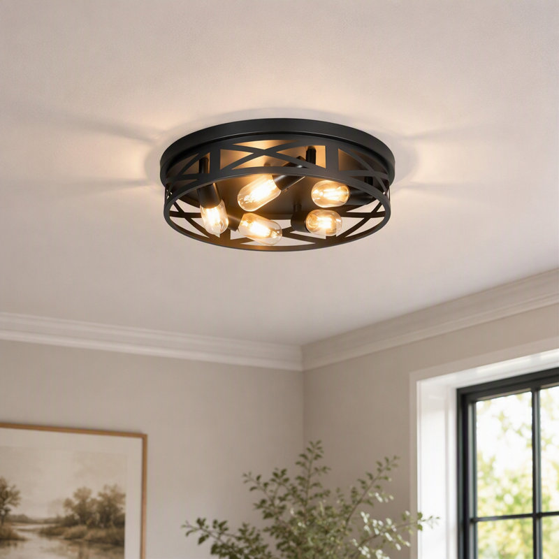 5-Light Matte Black Industrial Flush Mount Ceiling Light