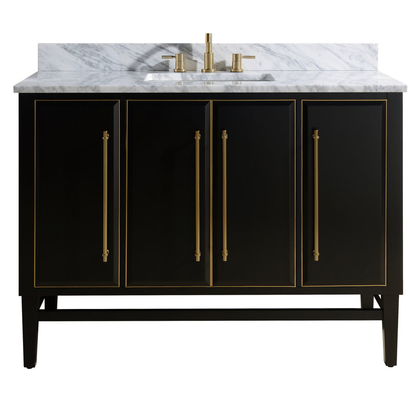 Mason 48" Single Bathroom Vanity with Carrara Marble Top, Matte Gold, Carrara White, Black