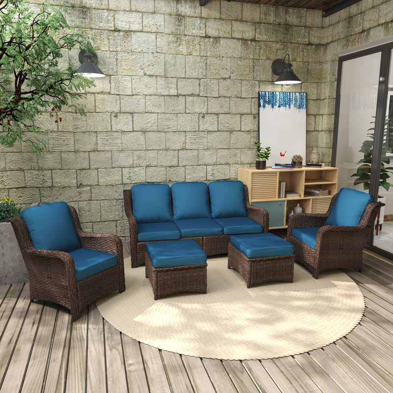 Ensemble de conversation modulaire d'extérieur en rotin