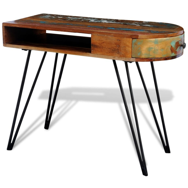 Peninsula Solid Wood Top Metal Base Writing Desk