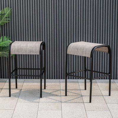 Set Of 2 Patio Metal Bar Stools With Curved Fabric Seat by Ebern Designs