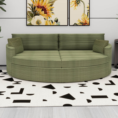 Plush Corduroy Sofa, Oversized Double Chaise Lounge With USB Ports
