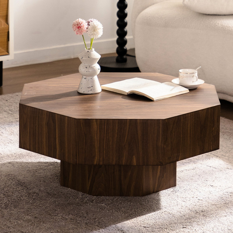 Table basse de 78 cm (30,6 pouces) pour pièces à vivre principales, couleur noyer brun, surface imperméable, rangement ouvert, bords lisses, marron