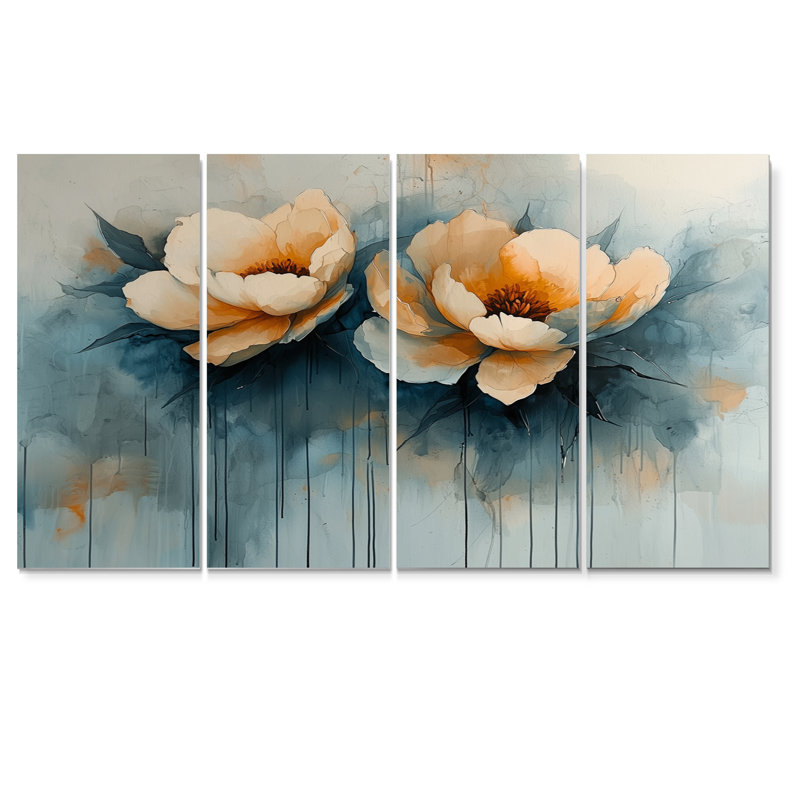 Abstrait pivoine aqua Bloom n The Breeze II - Art mural turquoise - Toile d'art murale traditionnelle, H 28 po x l 48 po, 4