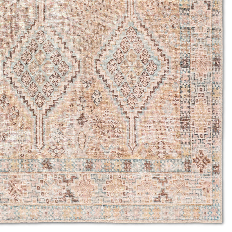 Bungalow Rose Charleton Performance Washable Trellis Brown/Tan Area Rug, Rectangle 7'6" x 9'6"