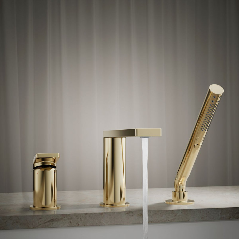 Composed Deck-Mount Bath Faucet With Handshower, Gold