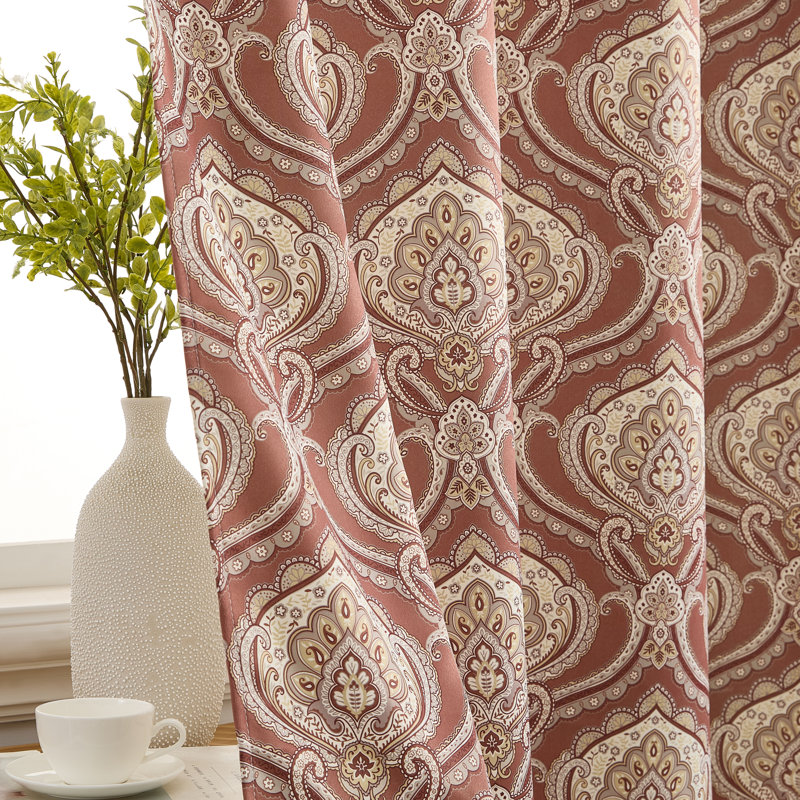 Messina Paisley Damask Patterned Window Back Tab Rod Pocket Curtains Bedroom - Light Blocking Darkening Window Panels, Set of 2