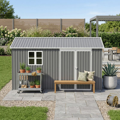 10X12 Ft Storage Shed Outdoor With Metal Foundation