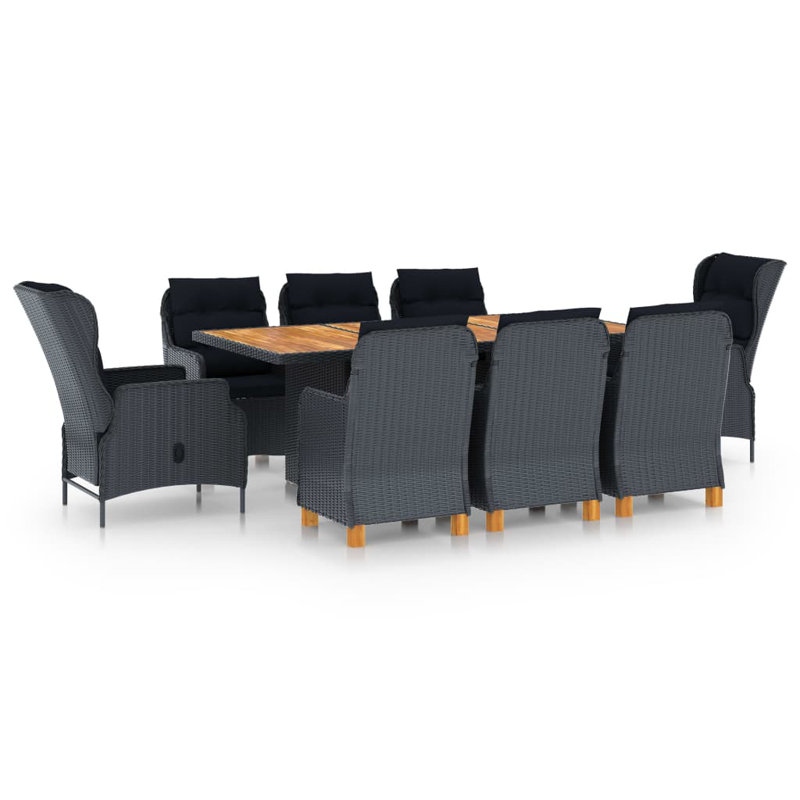 9 Piece Patio Dining Set with Cushions Poly Rattan, Brown