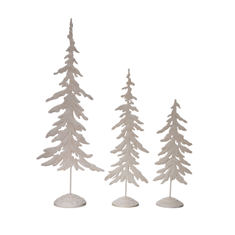 Ensemble de 3 arbres enneigés de Noël en métal blanc cassé 11,5 po Transpac