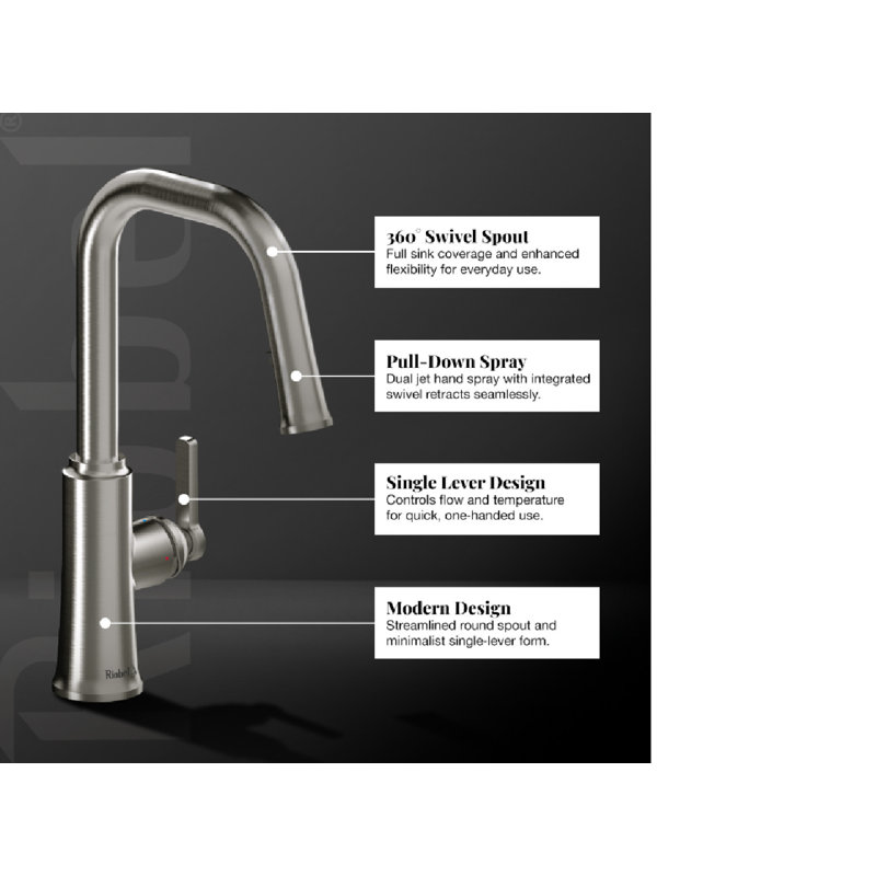 Trattoria Square Spout Kitchen Mixer, Stainless Steel