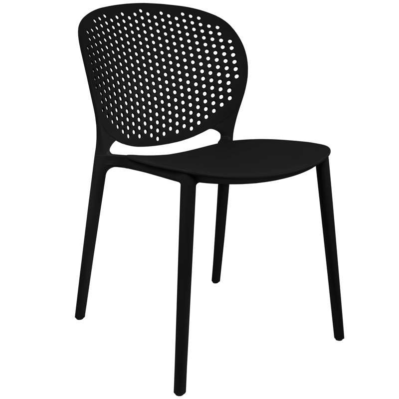 Chaise de salle à manger moderne à dossier perforé en plastique industriel, chaise d'appoint de patio intérieur empilable, sièges résistants aux intempéries pour la cuisine, le restaurant, le balcon, le porche, la cour, noir 