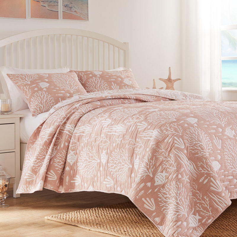 Marina Blush Full Microfiber Reversible Nautical Coverlet Set
