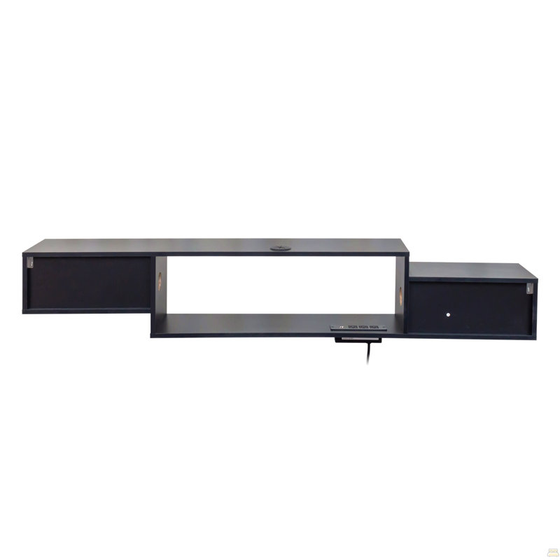 65.35In Wall Mounted Floating  TV Stand With 20 Color Leds And Charging Station, Black