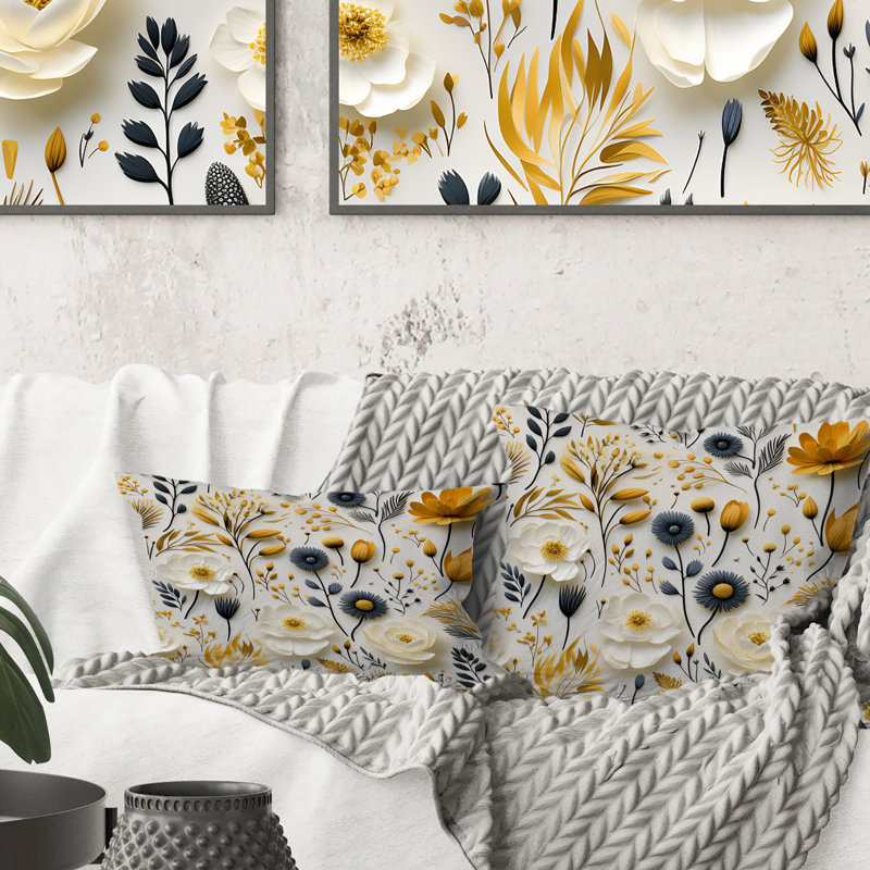 Blanc scandinave élégant avec fleurs - Coussin imprimé floral
