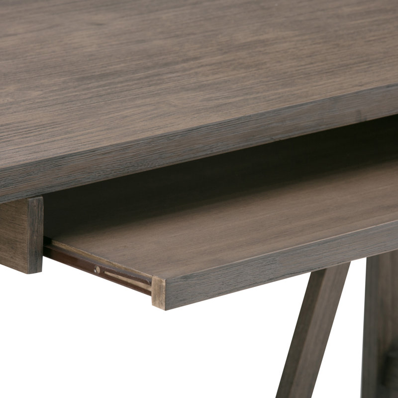 Driftwood Finish 60'' Solid Wood Industrial Writing Desk with Keyboard Tray