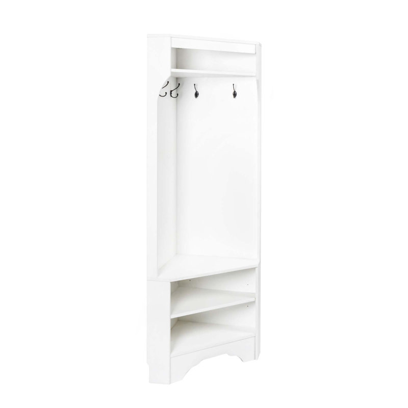 Minimalist Corner Hall Tree With Shoe Bench,Versatile Entryway Coat Rack With 4 Hooks,Corner Cabinet With Adjustable Shelf For Hallway,Living Room