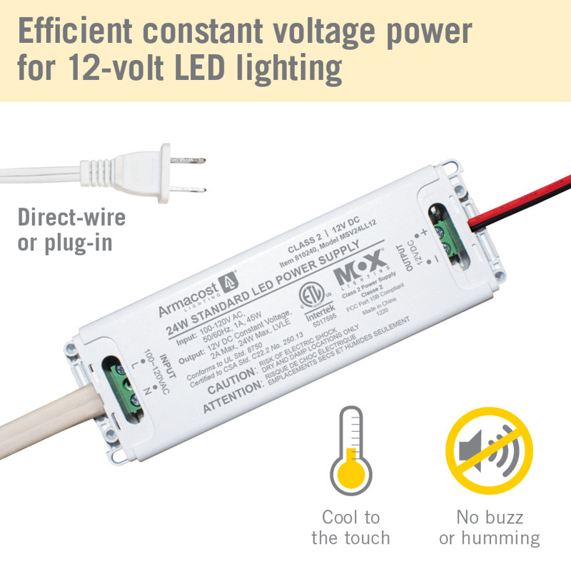 24-Watt White LED Power Supply with Detachable Cord