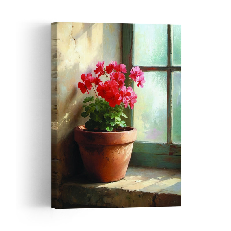 Sunlit Geraniums Vintage Geranium Wall Art Print 1 Piece Wrapped Canvas Wall Art, 152.4cm H x 101.6cm W