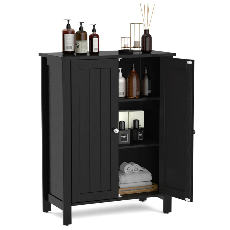 Rangement pour salle de bain à 2 portes avec tablette réglable, Noir