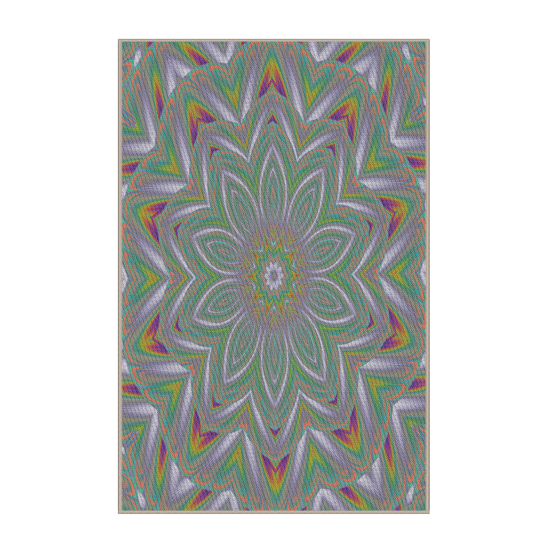 Laine tissée à la machine de fabrication orientale et polyester vert/jaune Tapis décoratif, Rectangle 5 pi x 7 pi