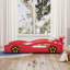 Lit de voiture de course en bois, lit plateforme simple en forme de voiture avec roues pour adolescents, rouge et jaune-130120378