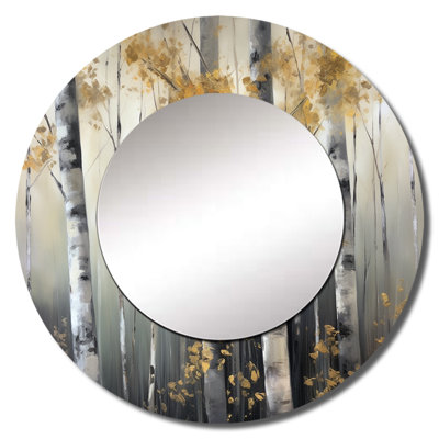 Gwenlyn Birch Tree Dense Forest II - Tree Decorative Wall Mirror, Modern Round Mirror, Printed Metal Art